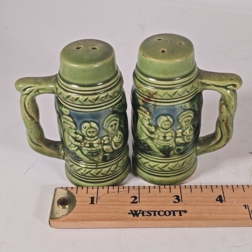 Antique Japan Green Beer Stein Salt and Pepper Shaker Set 1950's